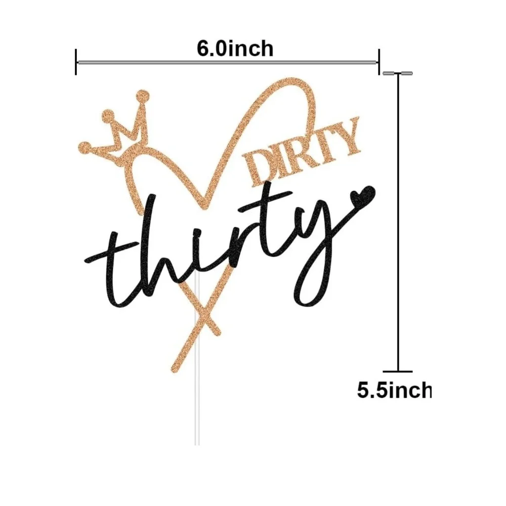 Dirty Thirty Cake Topper - 30th‎ Birthday Party Decorations - Rose Gold Black